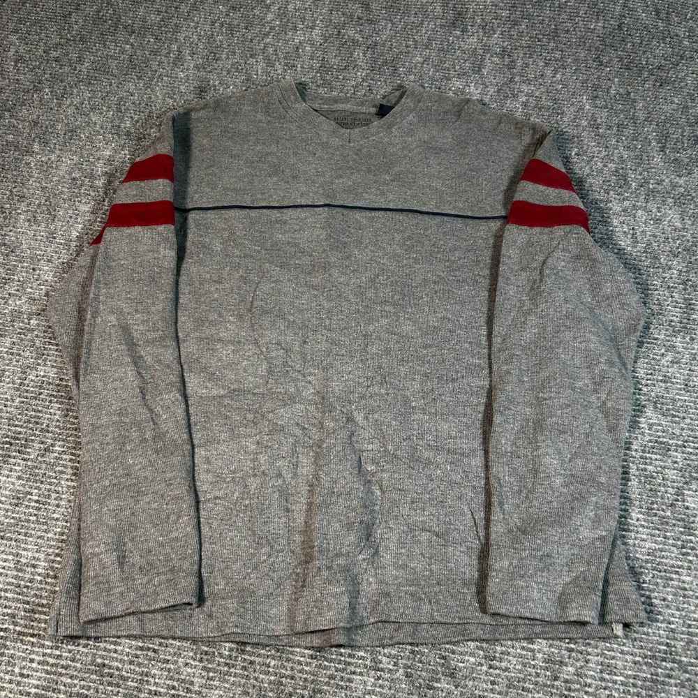 Authentic Apparel Thermal Shirt Mens L Gray Excellent Waffle Knit Striped Vtg